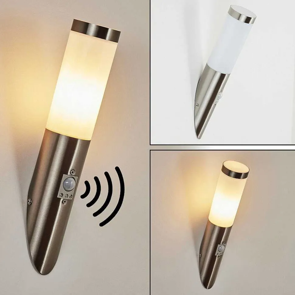 Applique Murale D'Exterieur Sessa Nickel Mat, 1 Lumiere, Detecteur De Mouvement