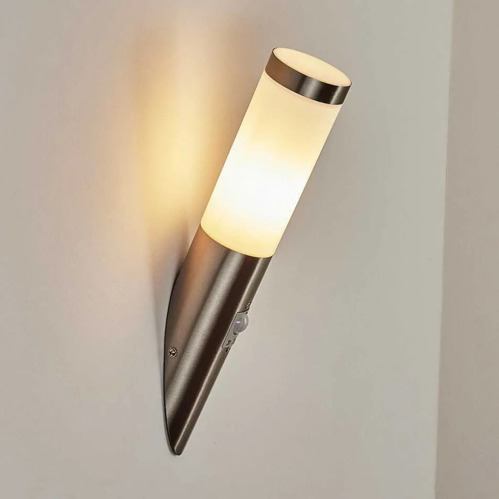 Applique Murale D'Exterieur Sessa Nickel Mat, 1 Lumiere, Detecteur De Mouvement