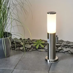 Borne Lumineuse Caserta Nickel Mat, 1 Lumiere, Detecteur De Mouvement