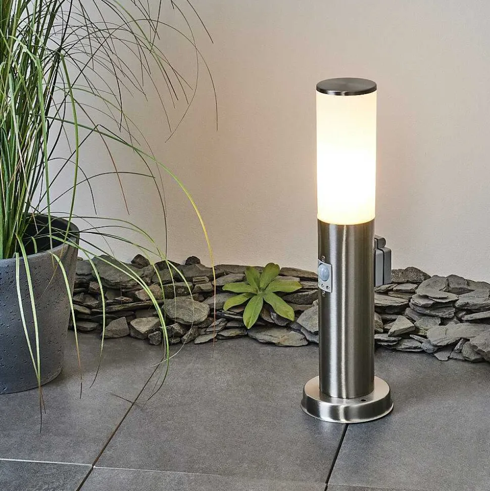 Borne Lumineuse Caserta Nickel Mat, 1 Lumiere, Detecteur De Mouvement