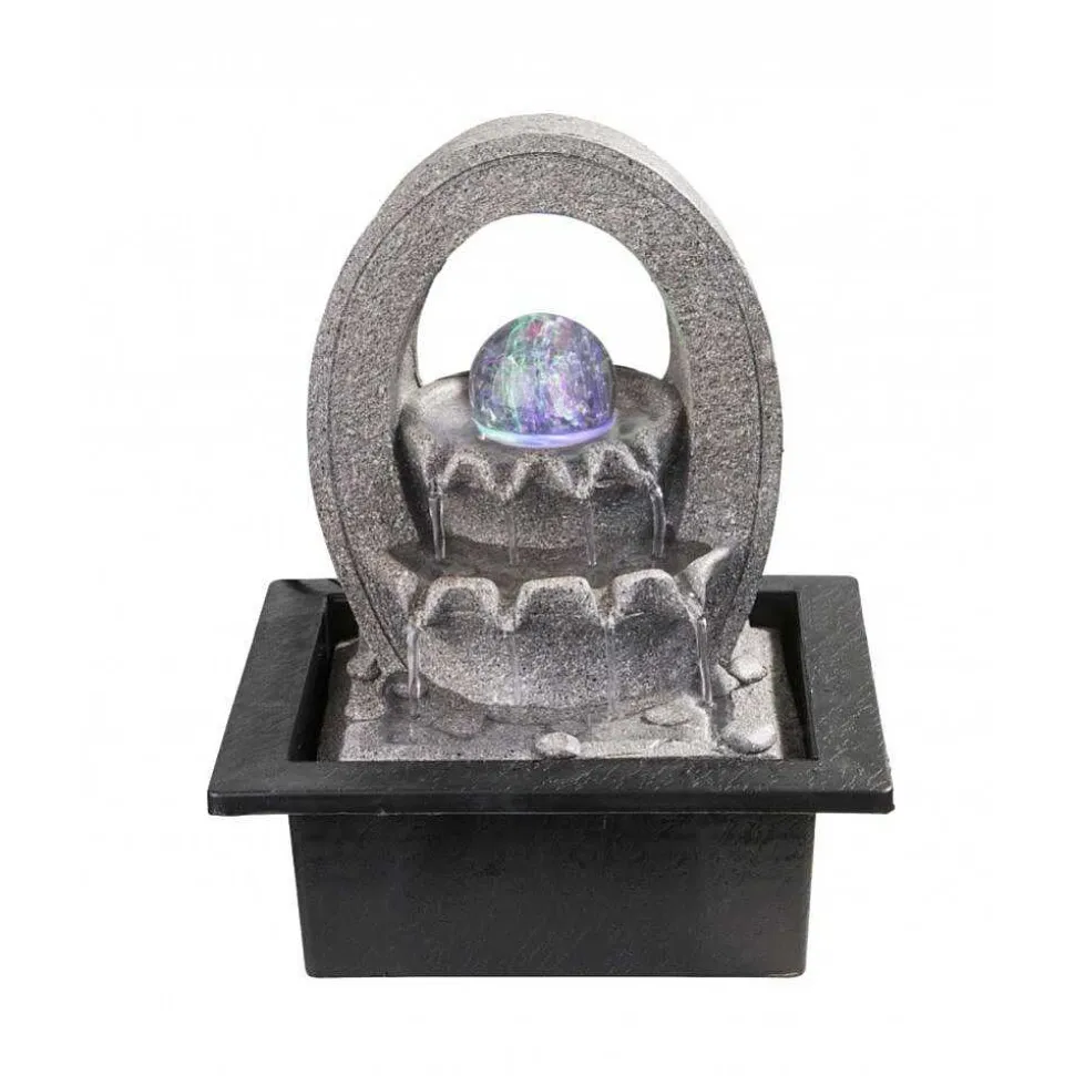 Fontaine Globo Albert Led Gris, 4 Lumieres, Changeur De Couleurs