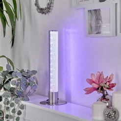 Lampe De Table Flaut Led Nickel Mat, 1 Lumiere, Telecommandes, Changeur De Couleurs