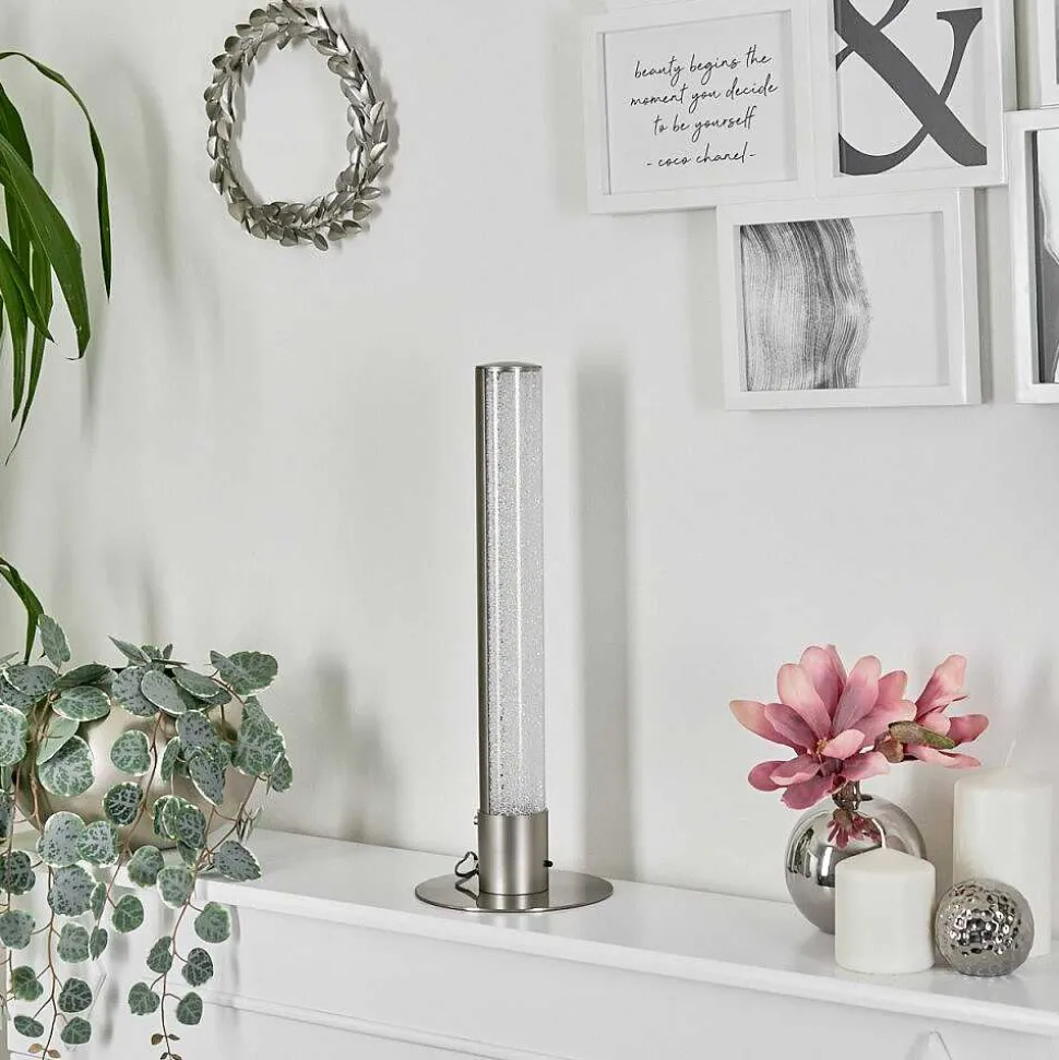 Lampe De Table Flaut Led Nickel Mat, 1 Lumiere, Telecommandes, Changeur De Couleurs