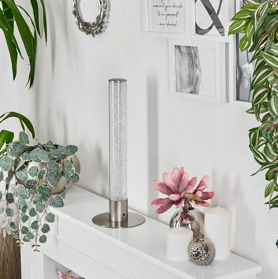 Lampe De Table Flaut Led Nickel Mat, 1 Lumiere, Telecommandes, Changeur De Couleurs