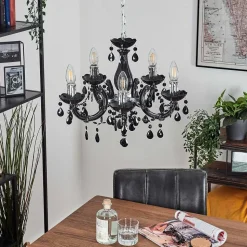Lustre Malmback Chrome, Noir, 5 Lumieres