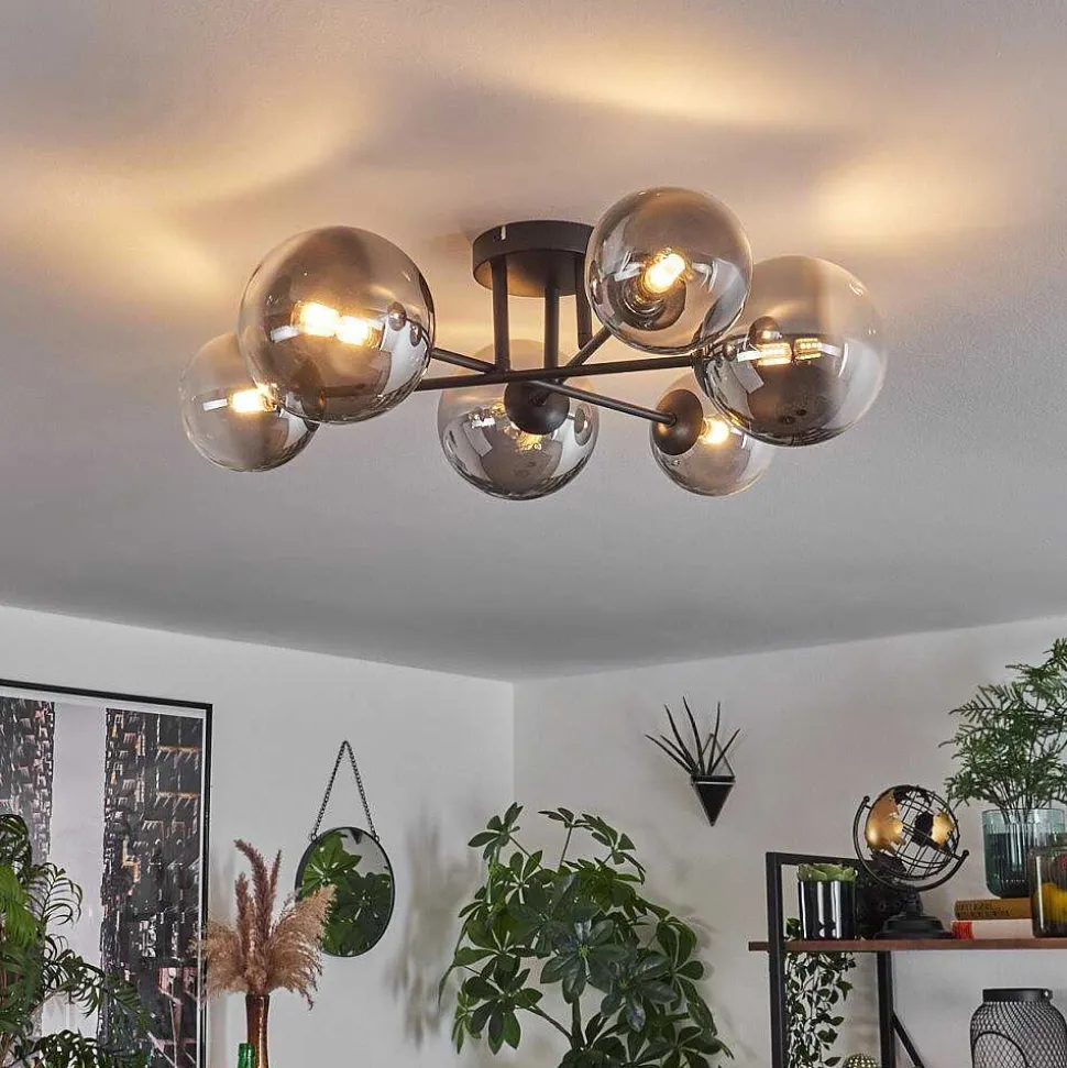 Plafonnier - Verre 12 Cm, 15 Cm Chehalis Clair, Fume, 6 Lumieres