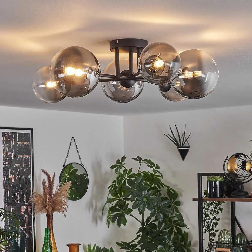 Plafonnier - Verre 12 Cm, 15 Cm Chehalis Clair, Fume, 6 Lumieres