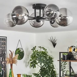 Plafonnier - Verre 12 Cm, 15 Cm Chehalis Clair, Fume, 6 Lumieres