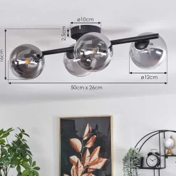 Plafonnier - Verre Chehalis Clair, Fume, 4 Lumieres