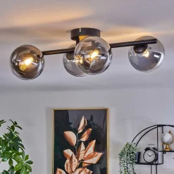 Plafonnier - Verre Chehalis Clair, Fume, 4 Lumieres