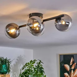 Plafonnier - Verre Chehalis Clair, Fume, 4 Lumieres