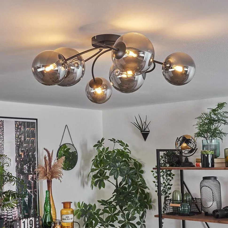 Plafonnier - Verre Chehalis Fume, 6 Lumieres