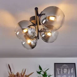 Plafonnier - Verre Chehalis Clair, Fume, 4 Lumieres