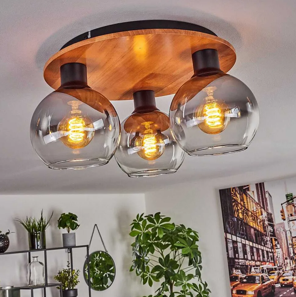 Plafonnier - Verre Koyoto Ecru, Noir, 3 Lumieres