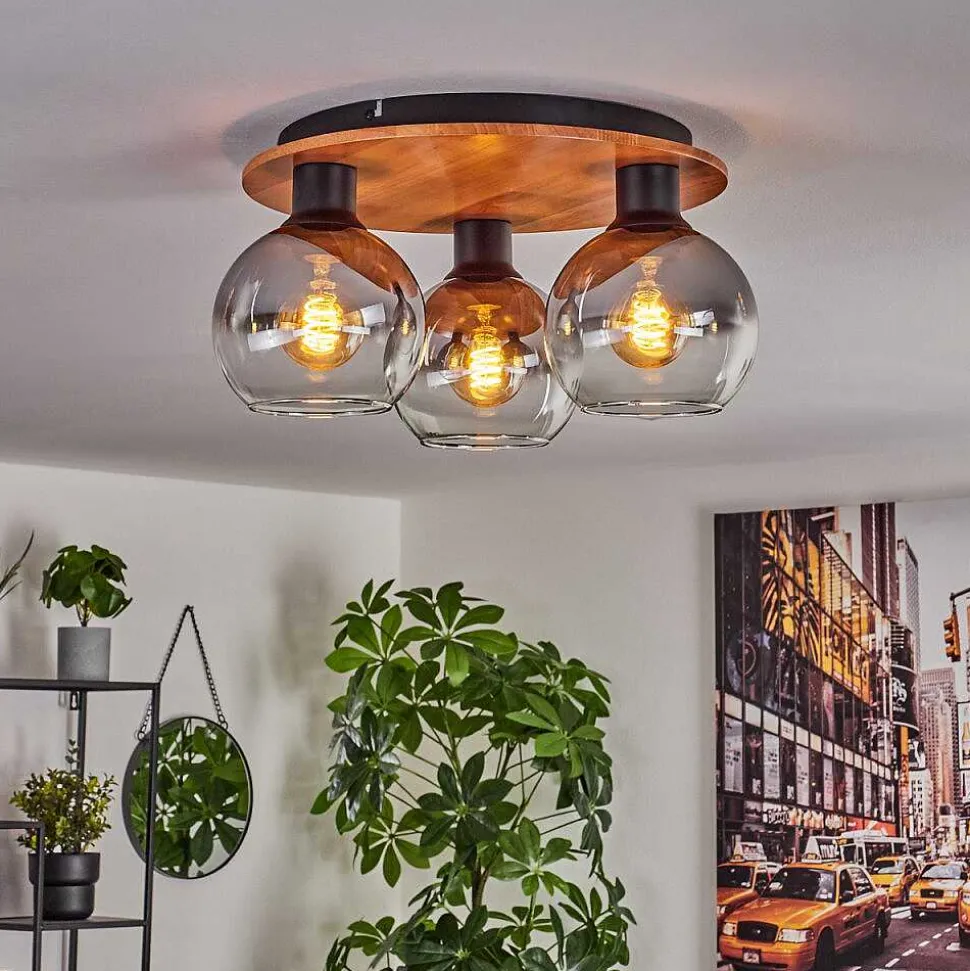 Plafonnier - Verre Koyoto Ecru, Noir, 3 Lumieres