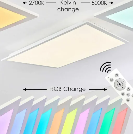 Plafonnier Antria Led Blanc, 1 Lumiere, Telecommandes, Changeur De Couleurs