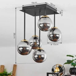 Plafonnier Chehalis Laiton, Noir, 5 Lumieres