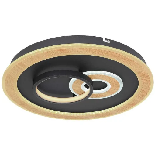 Plafonnier Globo Chessy Led Couleur Bois, Noir, Blanc, 1 Lumiere, Telecommandes