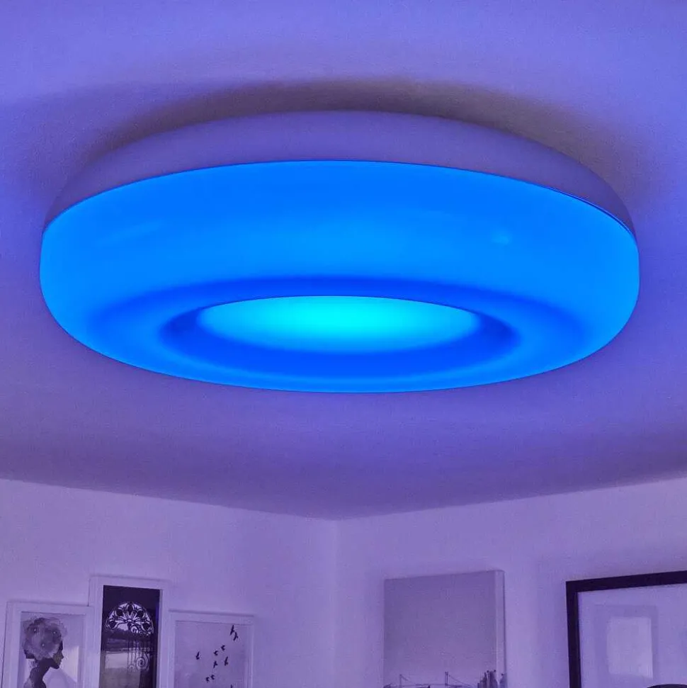 Plafonnier Idual Daphnis Led Argente, Blanc, 1 Lumiere, Telecommandes, Changeur De Couleurs