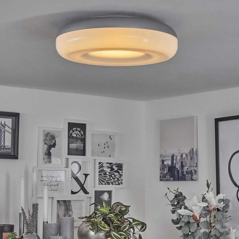 Plafonnier Idual Daphnis Led Argente, Blanc, 1 Lumiere, Telecommandes, Changeur De Couleurs