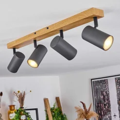 Plafonnier Javel Couleur Bois, Noir, 4 Lumieres