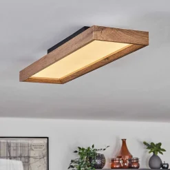 Plafonnier Longvic Led Brun, Couleur Bois, Noir, 1 Lumiere