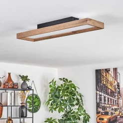 Plafonnier Longvic Led Brun, Couleur Bois, Noir, 1 Lumiere