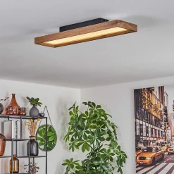 Plafonnier Longvic Led Brun, Couleur Bois, Noir, 1 Lumiere