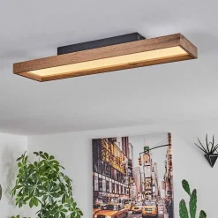 Plafonnier Longvic Led Brun, Couleur Bois, Noir, 1 Lumiere