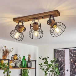 Plafonnier Orny Bois Fonce, Noir, 3 Lumieres