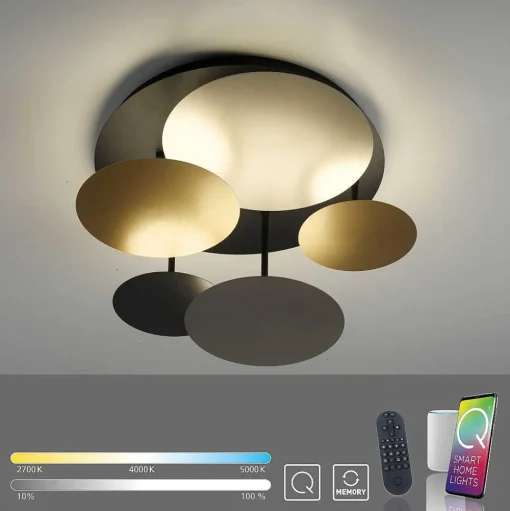 Plafonnier Paul Neuhaus Q-Piato Led Blanc, 1 Lumiere, Telecommandes