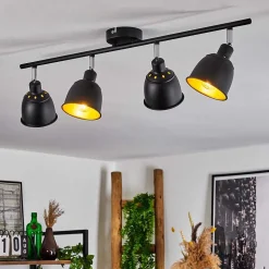 Plafonnier Pistrino Chrome, Noir, 4 Lumieres