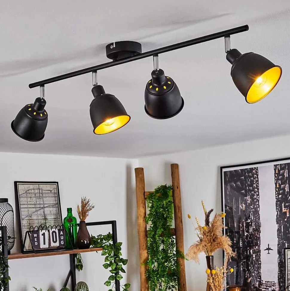 Plafonnier Pistrino Chrome, Noir, 4 Lumieres