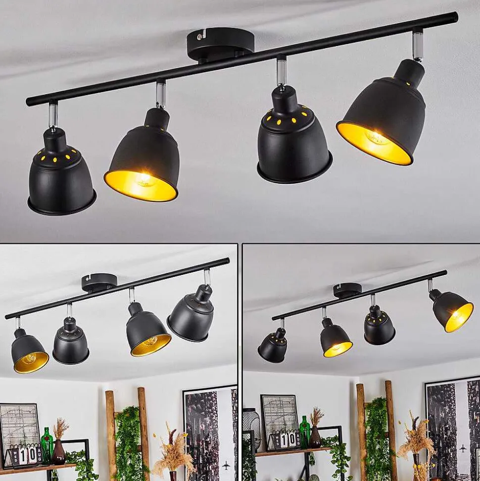 Plafonnier Pistrino Chrome, Noir, 4 Lumieres