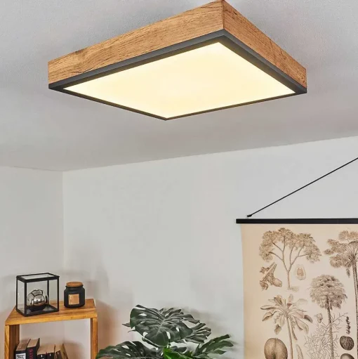 Plafonnier Salmi Led Couleur Bois, Noir, Blanc, 1 Lumiere