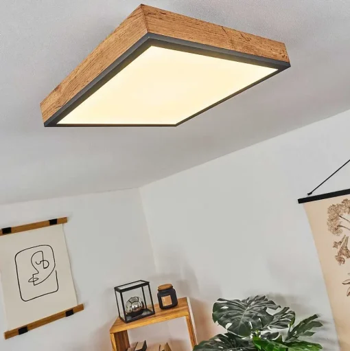 Plafonnier Salmi Led Couleur Bois, Noir, Blanc, 1 Lumiere