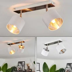 Plafonnier Tibro Nickel Mat, Blanc, 2 Lumieres