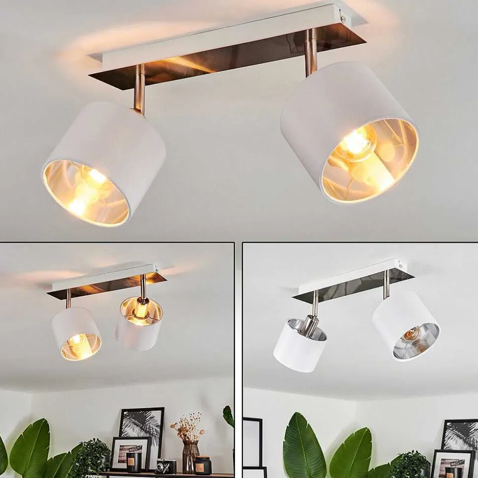 Plafonnier Tibro Nickel Mat, Blanc, 2 Lumieres