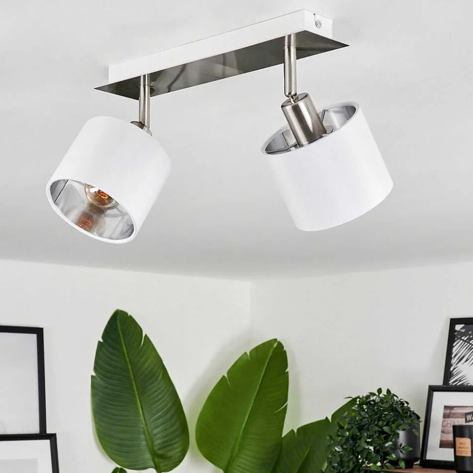 Plafonnier Tibro Nickel Mat, Blanc, 2 Lumieres