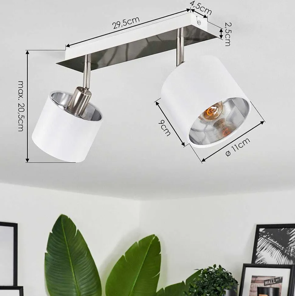 Plafonnier Tibro Nickel Mat, Blanc, 2 Lumieres