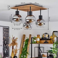 Plafonnier Vouhet Brun, Couleur Bois, Noir, 4 Lumieres