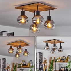 Plafonnier Vouhet Brun, Couleur Bois, Noir, 4 Lumieres