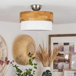 Plafonnier Vrolle Bois Clair, Nickel Mat, 2 Lumieres