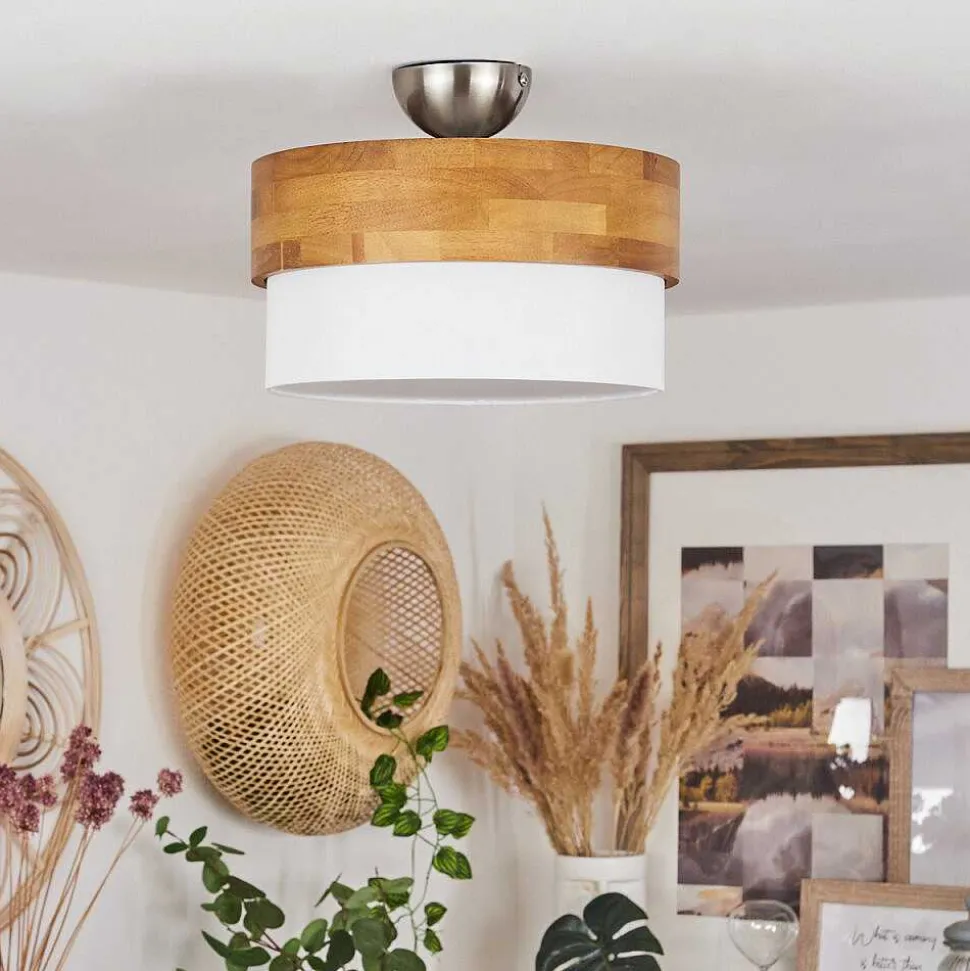 Plafonnier Vrolle Bois Clair, Nickel Mat, 2 Lumieres