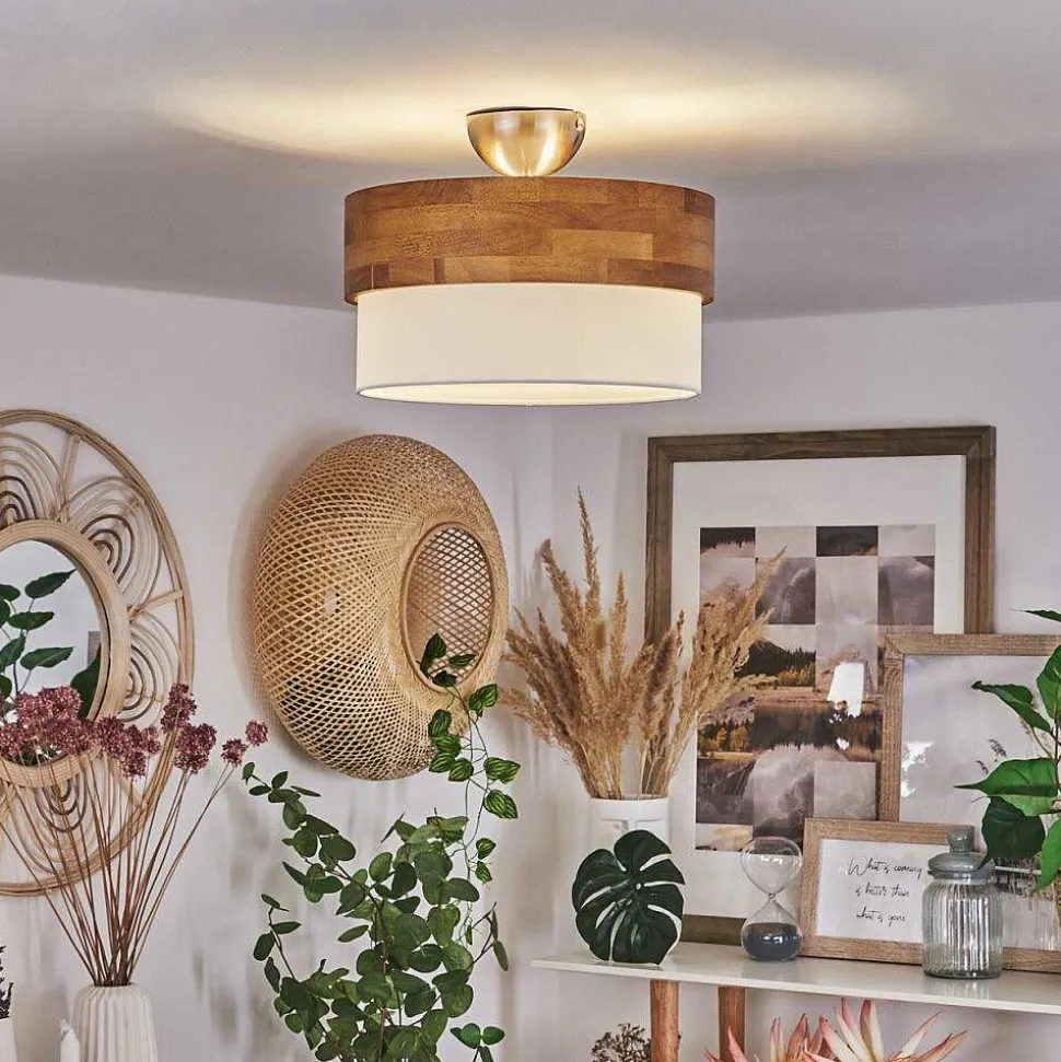 Plafonnier Vrolle Bois Clair, Nickel Mat, 2 Lumieres