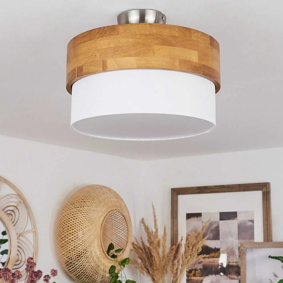 Plafonnier Vrolle Bois Clair, Nickel Mat, 2 Lumieres