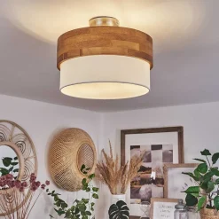 Plafonnier Vrolle Bois Clair, Nickel Mat, 2 Lumieres