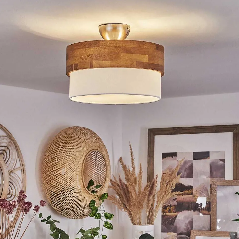 Plafonnier Vrolle Bois Clair, Nickel Mat, 2 Lumieres