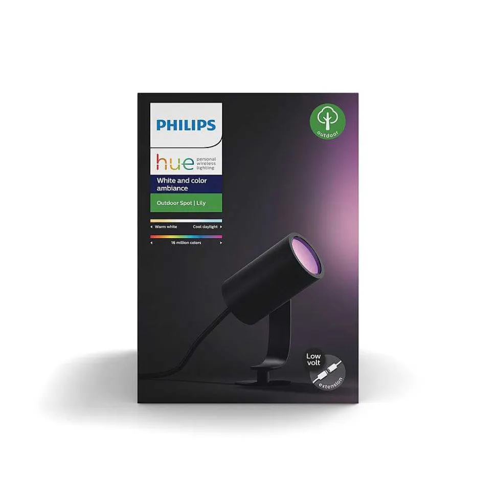 Spot, Set D'Extension Philips Hue Ambiance White & Color Waca Lily Led Noir, 1 Lumiere, Changeur De Couleurs