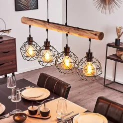 Suspension Bacabal Bois Clair, Noir, 4 Lumieres